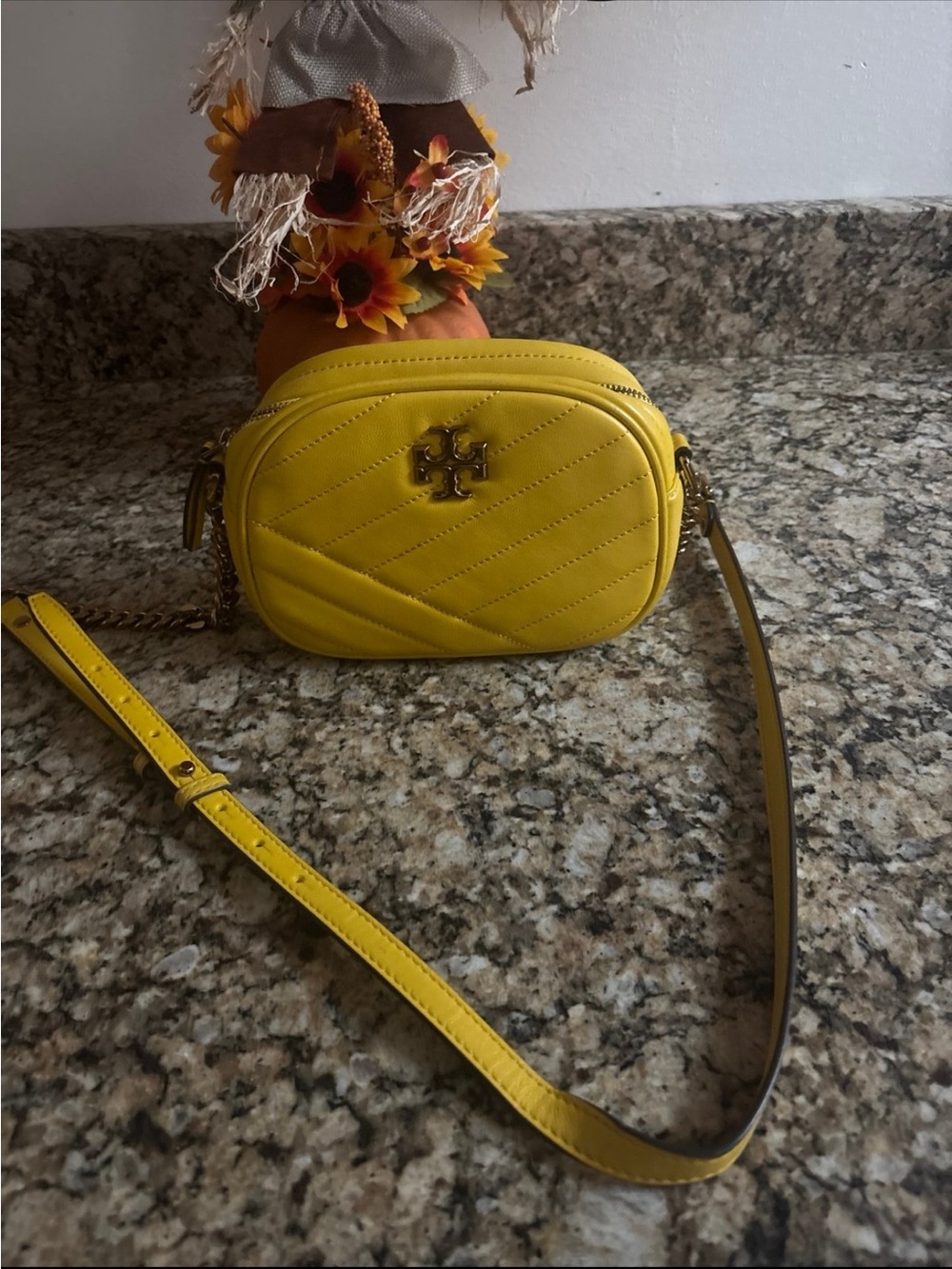Tory Burch Yellow Quilted Leather Crossbody Camera Bag